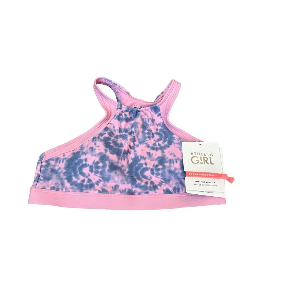 NWT Athleta Girls Free Spirit Pink Tie Dye Crop Tankini Top XL/14‎